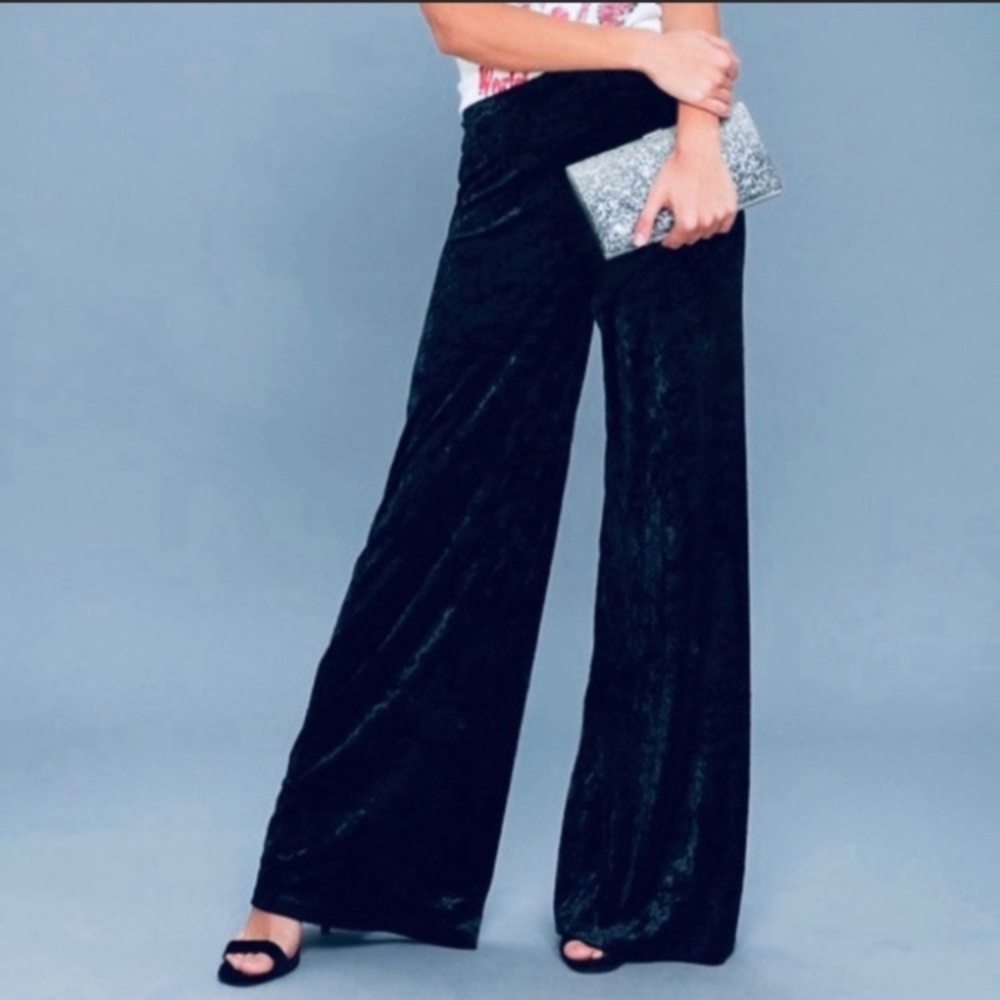 CYNTHIA ROWLEY Velvet Pants Dark Blue Wide Leg - Picture 2 of 8